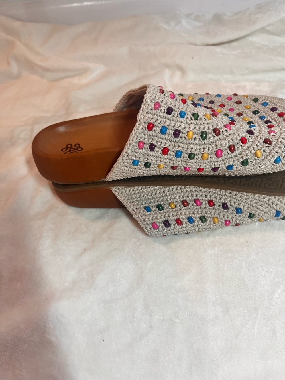 The Sak Cream Crochet Slip-On Mules with Multicolor Bead Accents - Picture 3 of 6